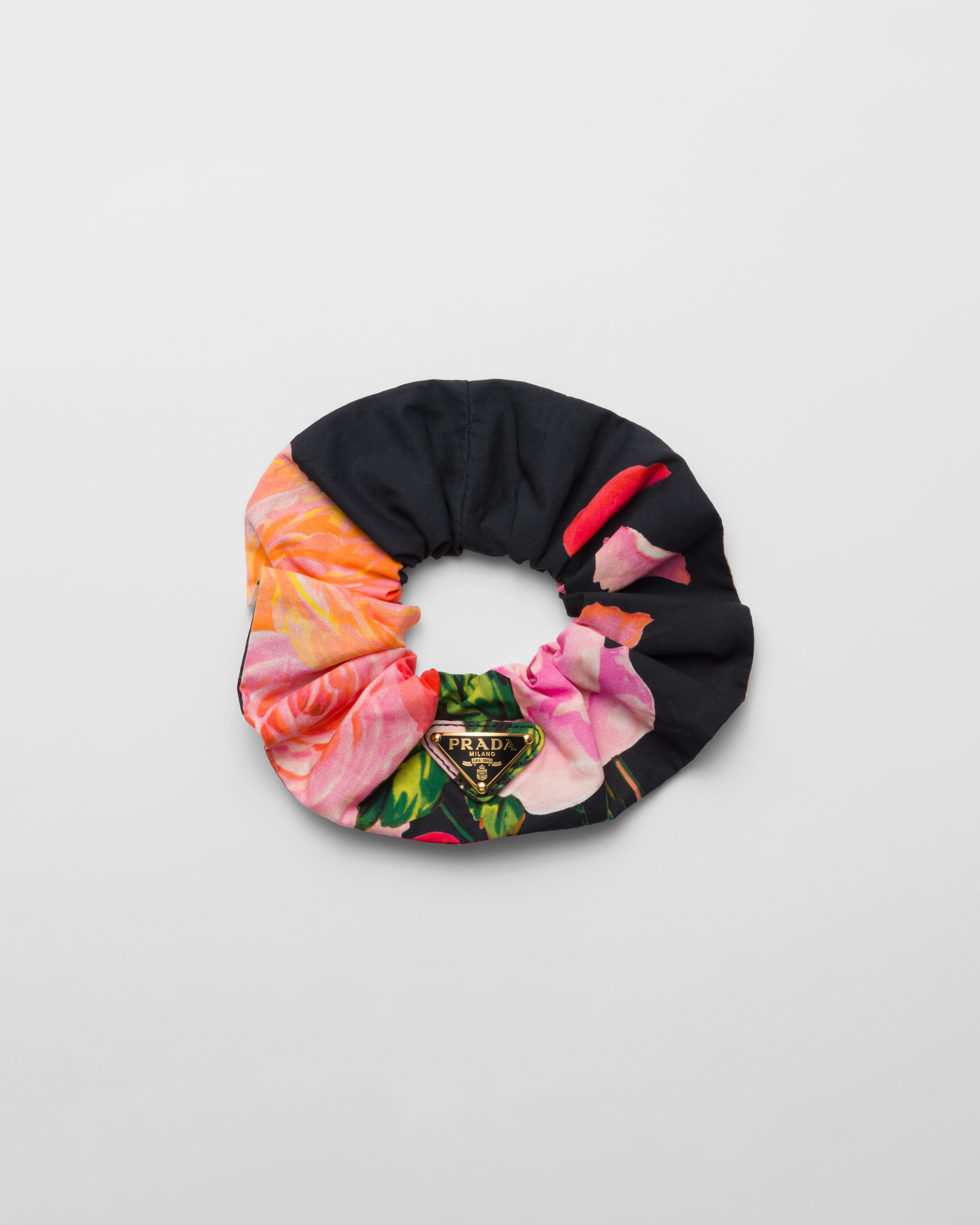 Shop Prada Printed Fabric Scrunchie In Black