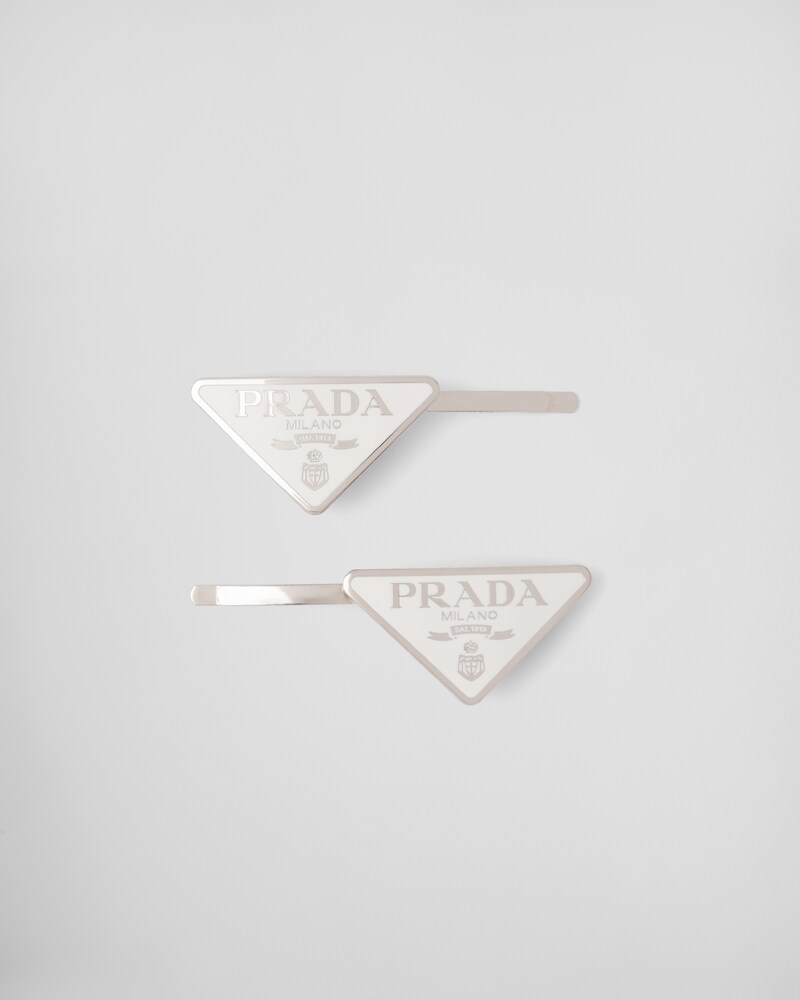 프라다 헤어 클립 Prada Metal hair clips,White