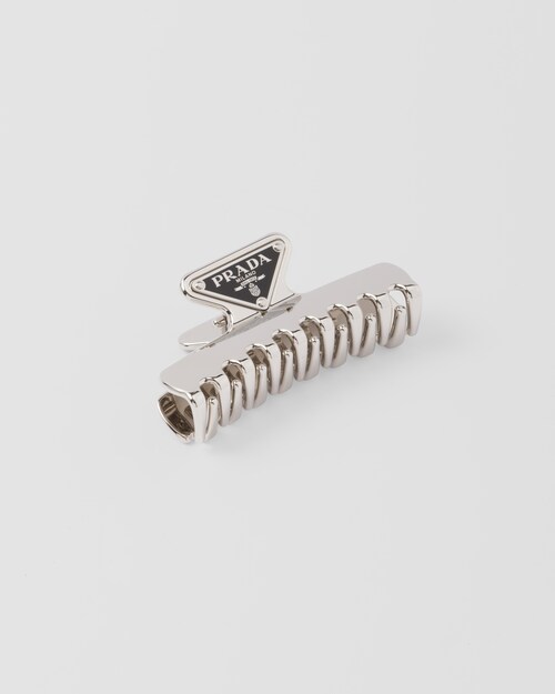Steel Gray Metal hair clip Prada