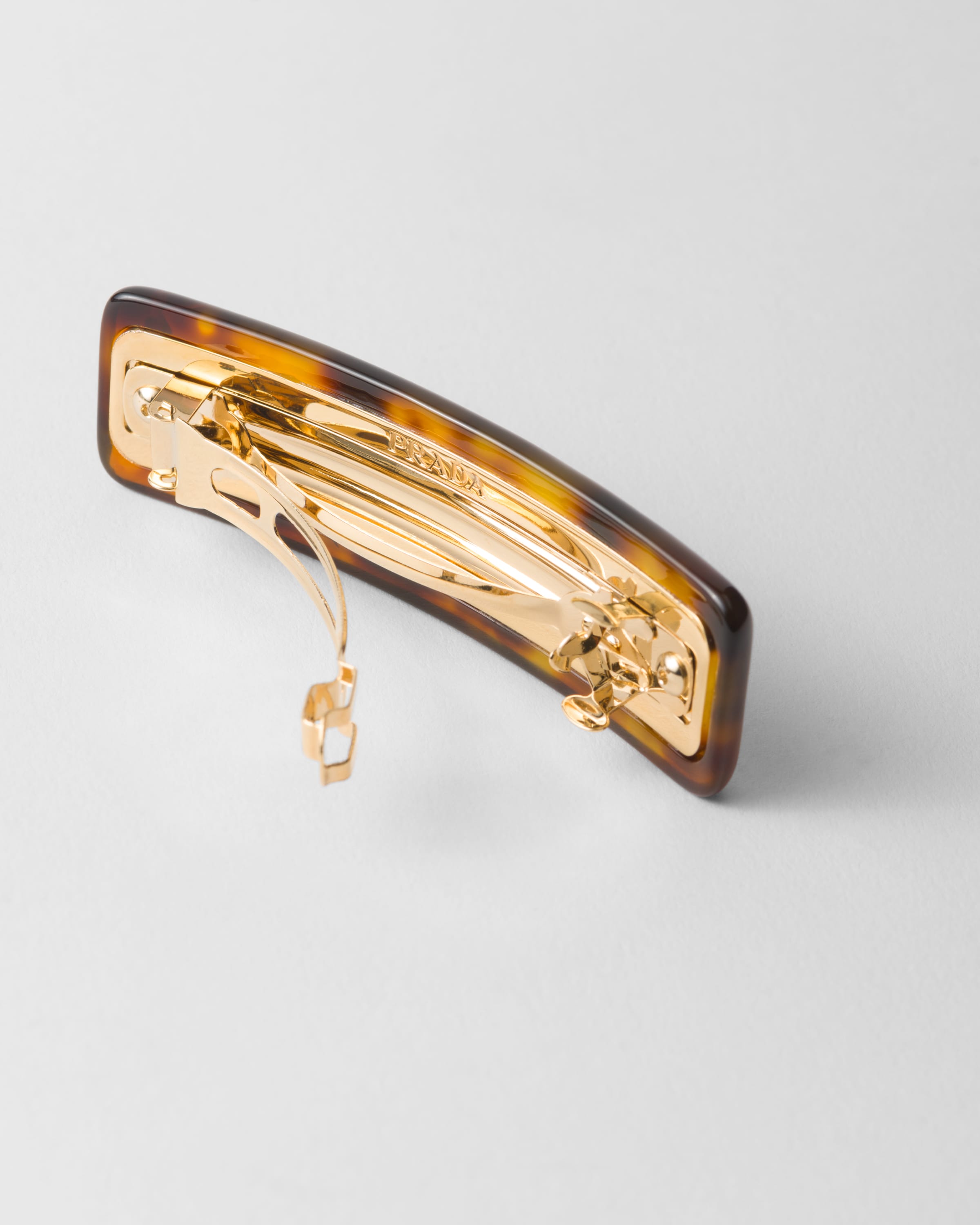 Prada Womens Neutral Branded Tortoiseshell-pattern Metal Hairclip In Honey/tortoiseshell