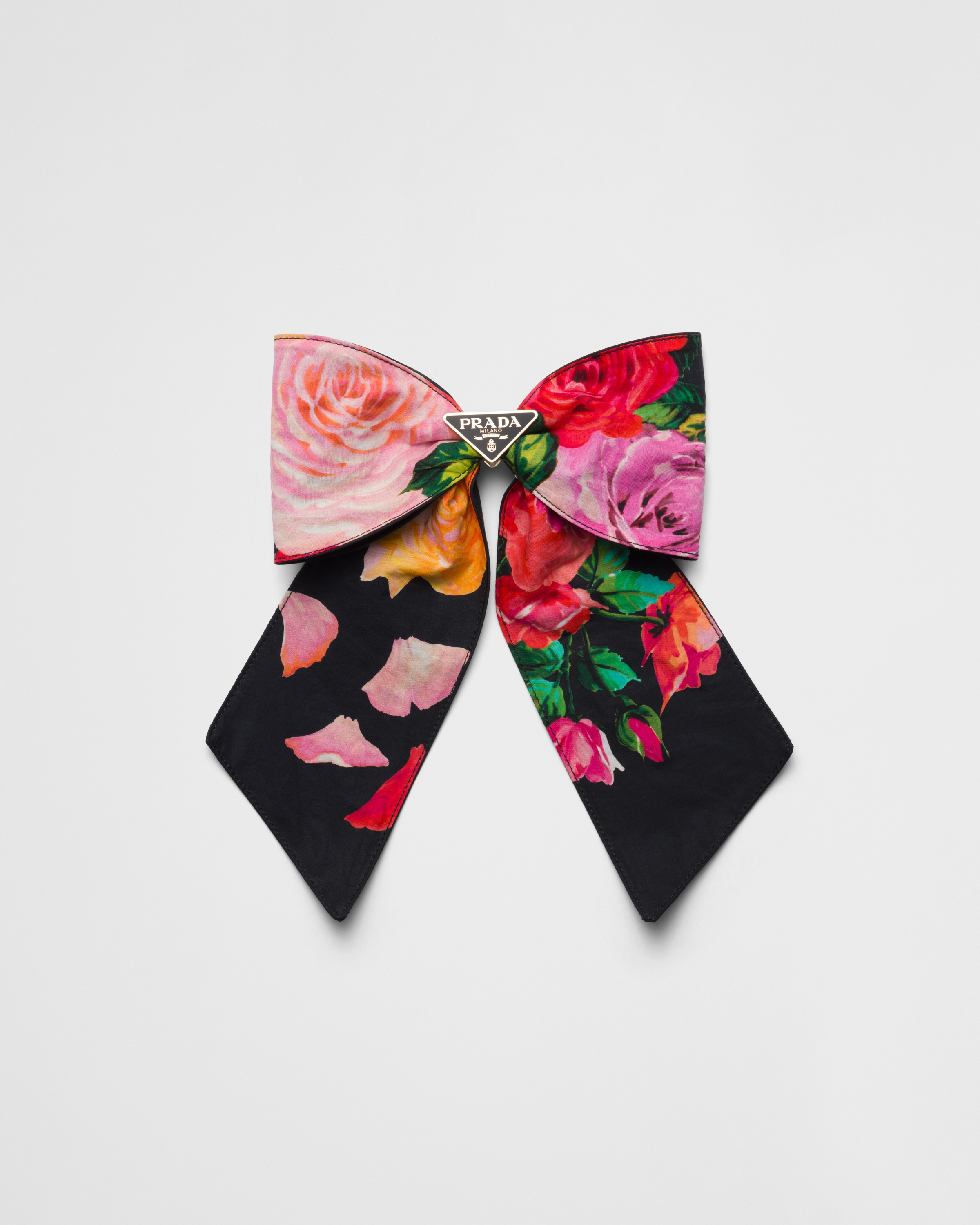 Prada Floral Re-nylon Hair Bow In Black