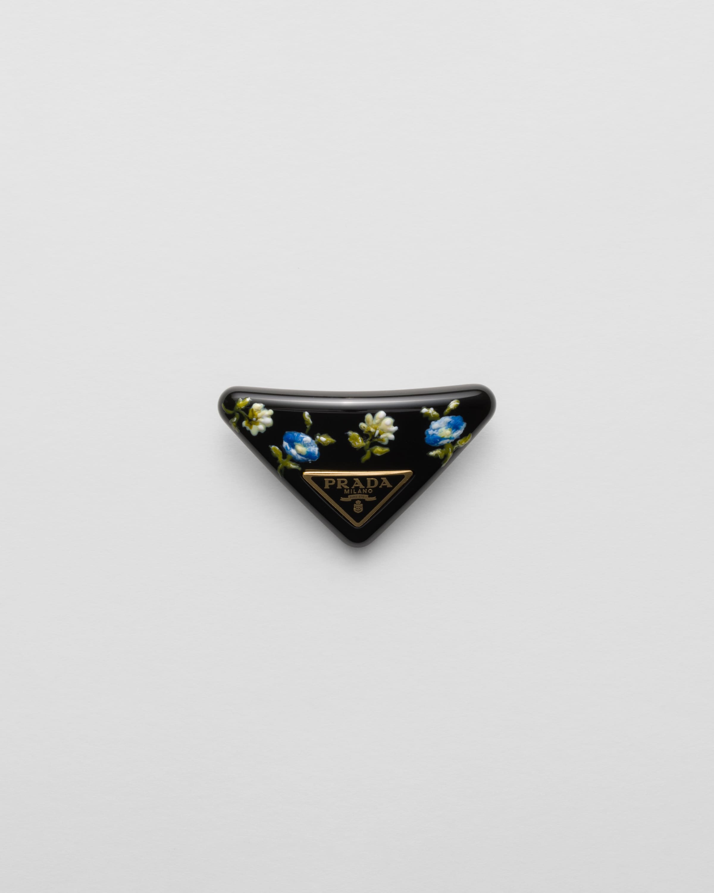 Prada Triangle Floral Hair Clip In Schwarz/hellblau
