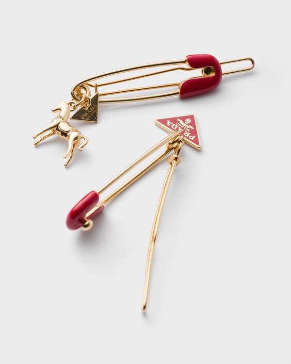 涂珐琅金属发夹 - 红色 涂珐琅金属发夹 - 红色