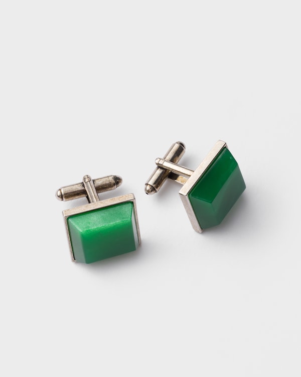 Boutons de manchette en métal et pierres fines - MALACHITE Boutons de manchette en métal et pierres fines - MALACHITE