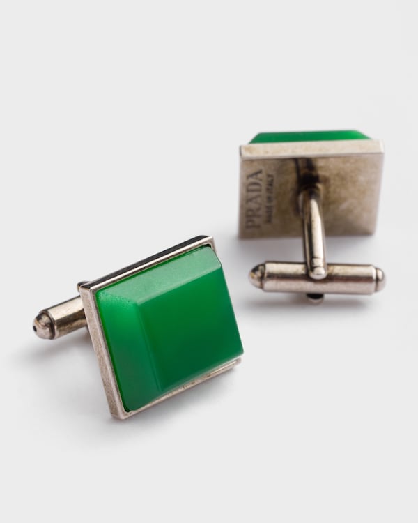Boutons de manchette en métal et pierres fines - MALACHITE Boutons de manchette en métal et pierres fines - MALACHITE