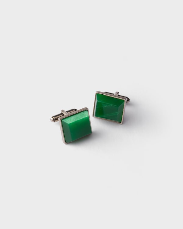 Boutons de manchette en métal et pierres fines - MALACHITE Boutons de manchette en métal et pierres fines - MALACHITE