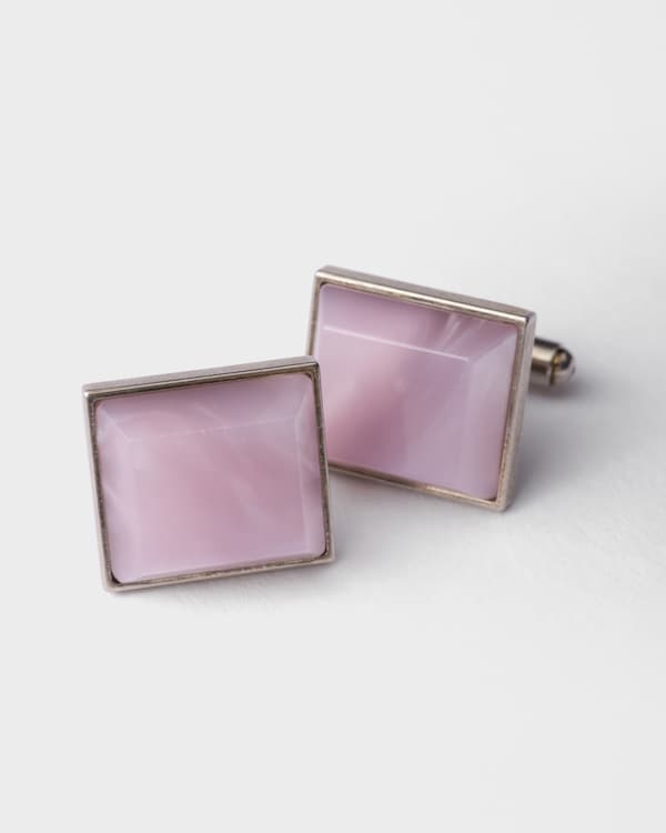 Boutons de manchette en métal et pierres fines - Rose Quartz Boutons de manchette en métal et pierres fines - Rose Quartz