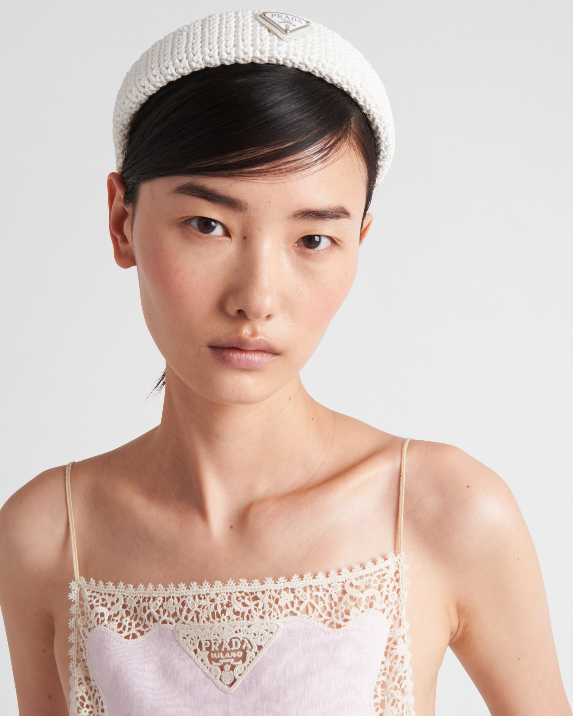 White Crochet Headband | PRADA