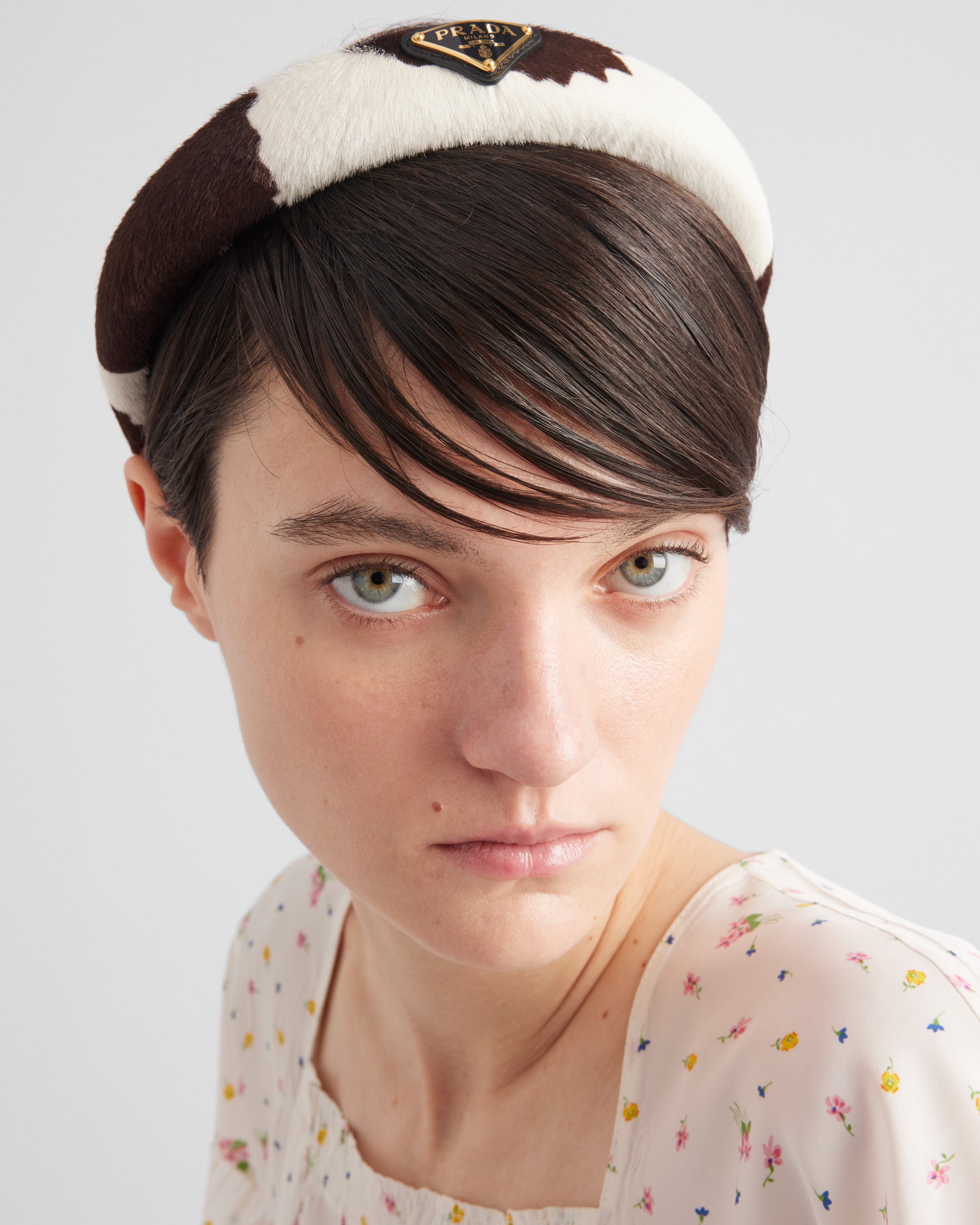 White/dark Brown Printed Leather Headband | PRADA