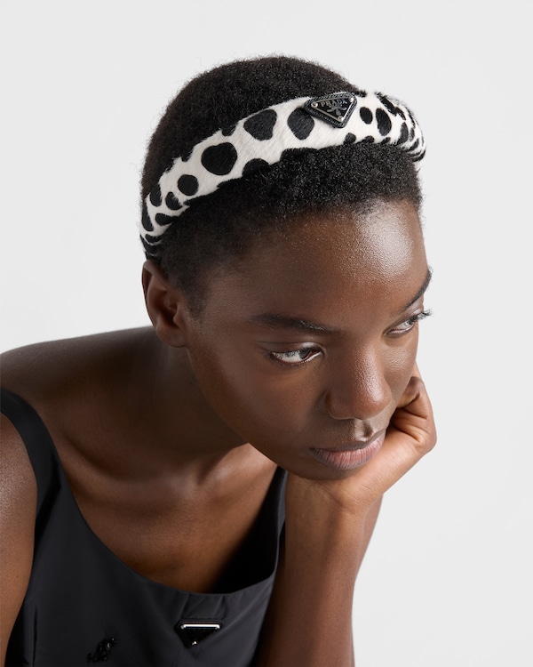 Printed calf hair headband - White/Black Printed calf hair headband - White/Black
