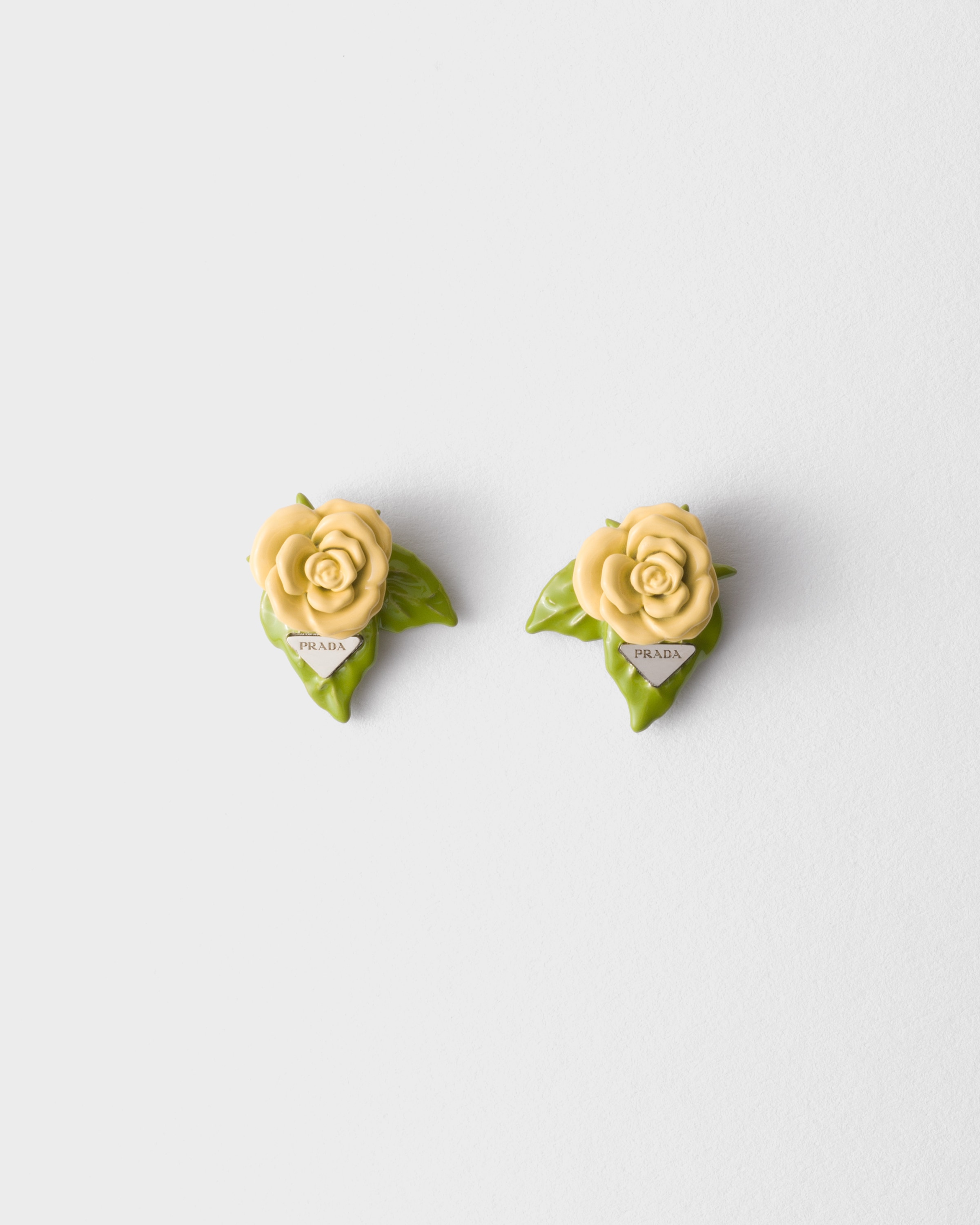 Prada Enameled Metal Earrings In Sunny Yellow