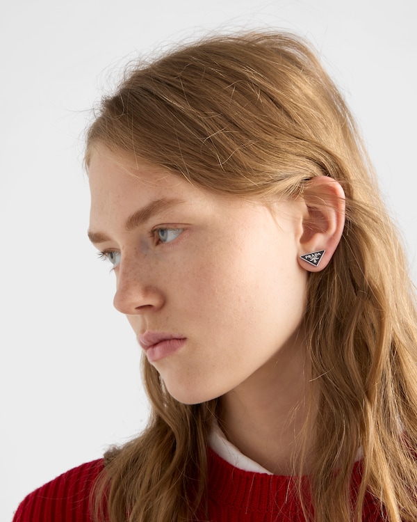 Enameled metal earrings - Steel/Black Enameled metal earrings - Steel/Black
