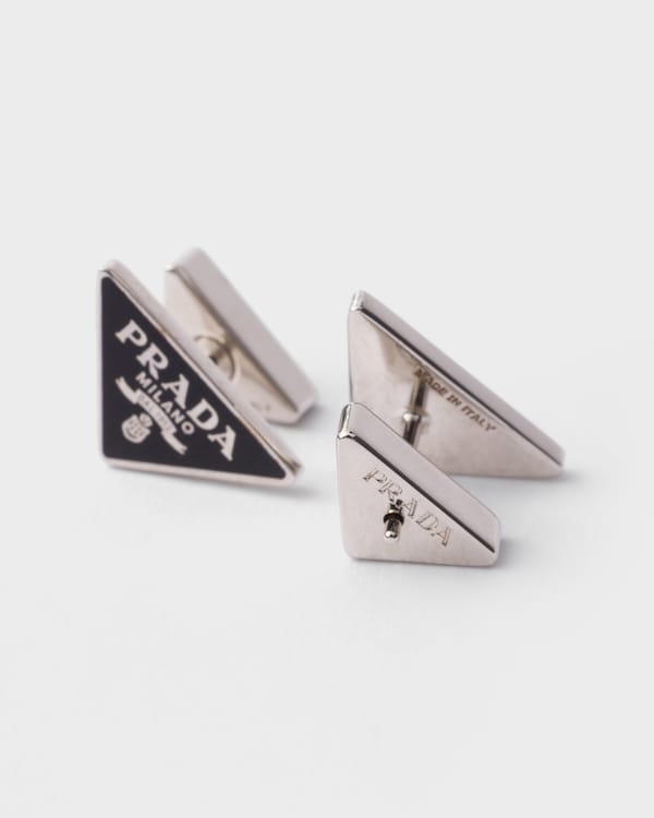 Enameled metal earrings - Steel/Black Enameled metal earrings - Steel/Black