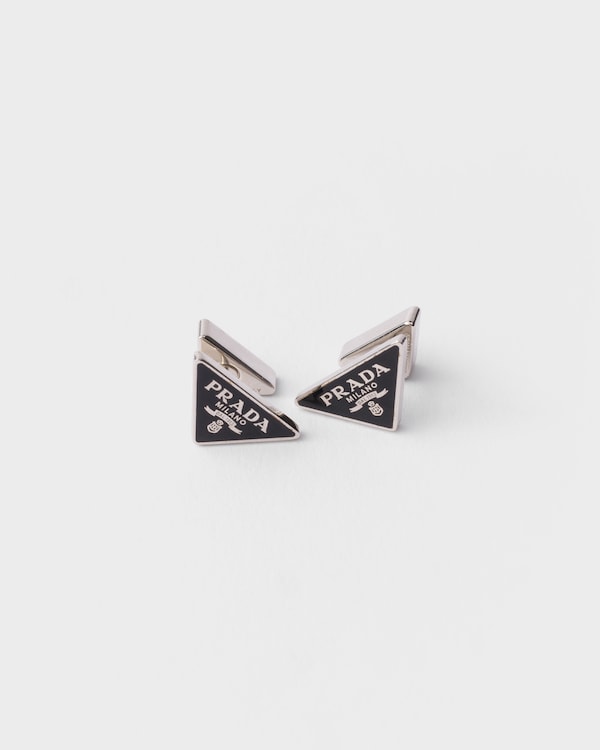 Enameled metal earrings - Steel/Black Enameled metal earrings - Steel/Black