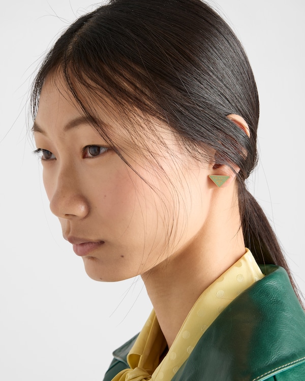 Enameled metal earrings - Gold/Aqua Enameled metal earrings - Gold/Aqua