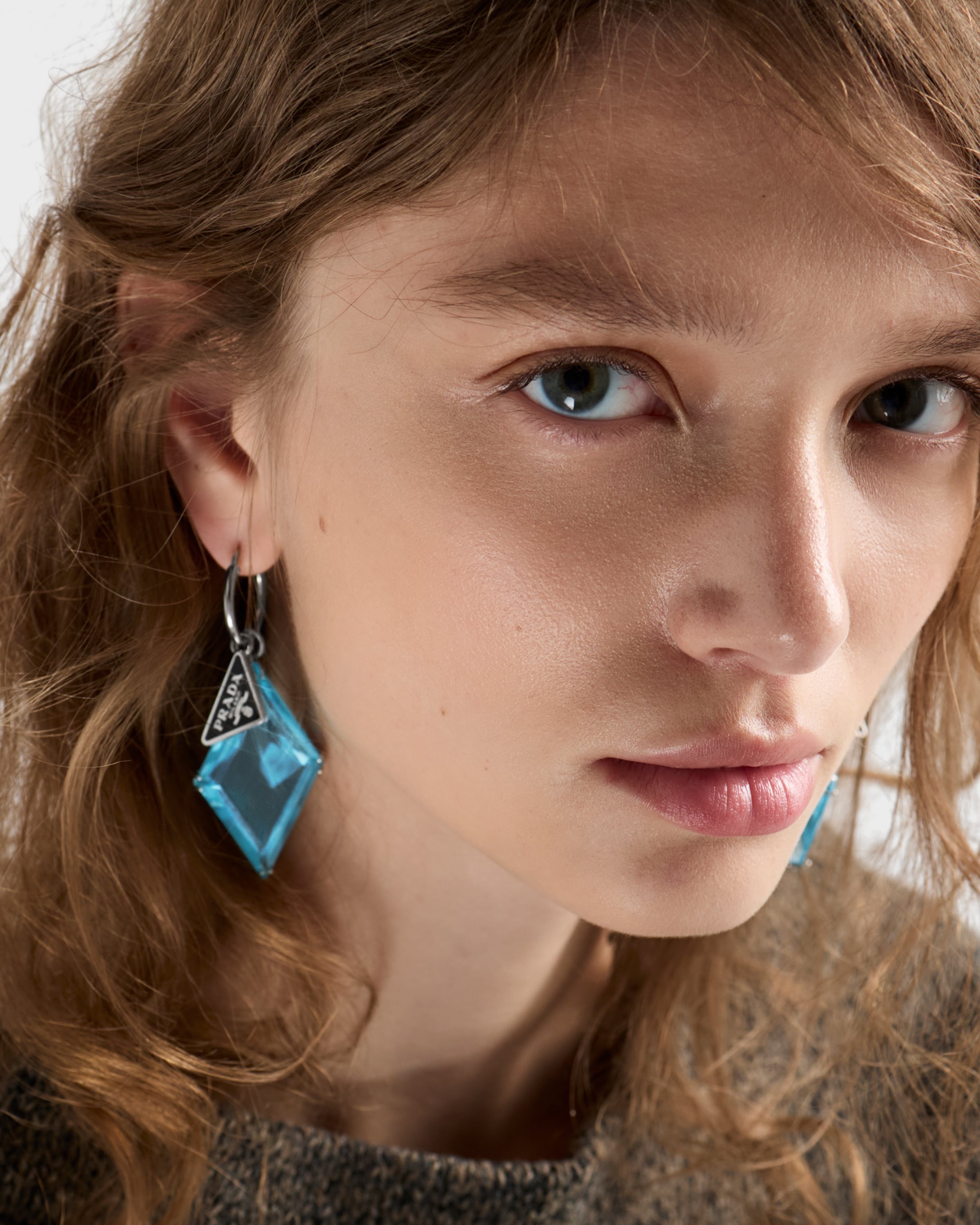 Prada Metal And Glass Earrings In Blue