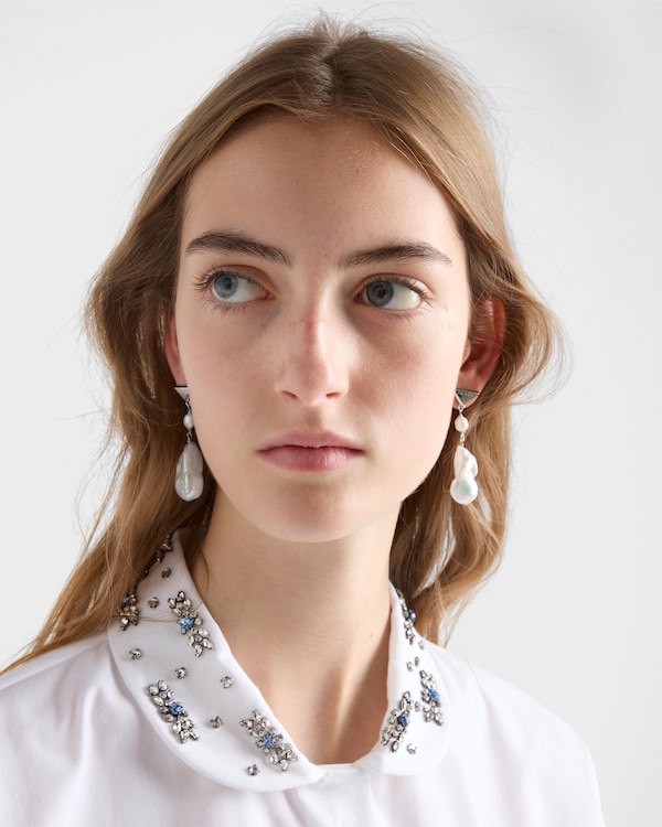 Metal earrings with pearls - Steel/Pearl Metal earrings with pearls - Steel/Pearl