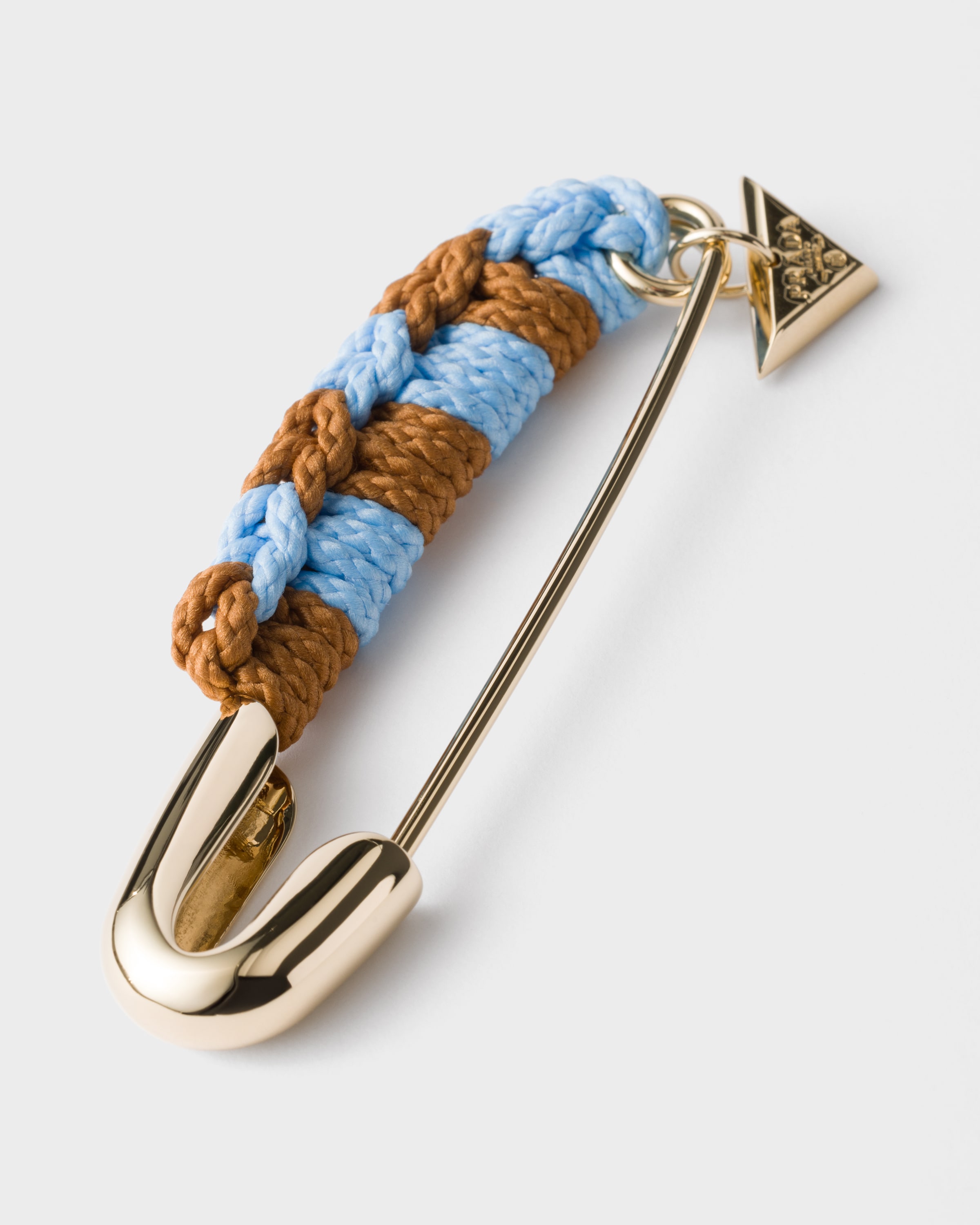 Prada Metal Safety Pin Brooch In Blassblau/karamell
