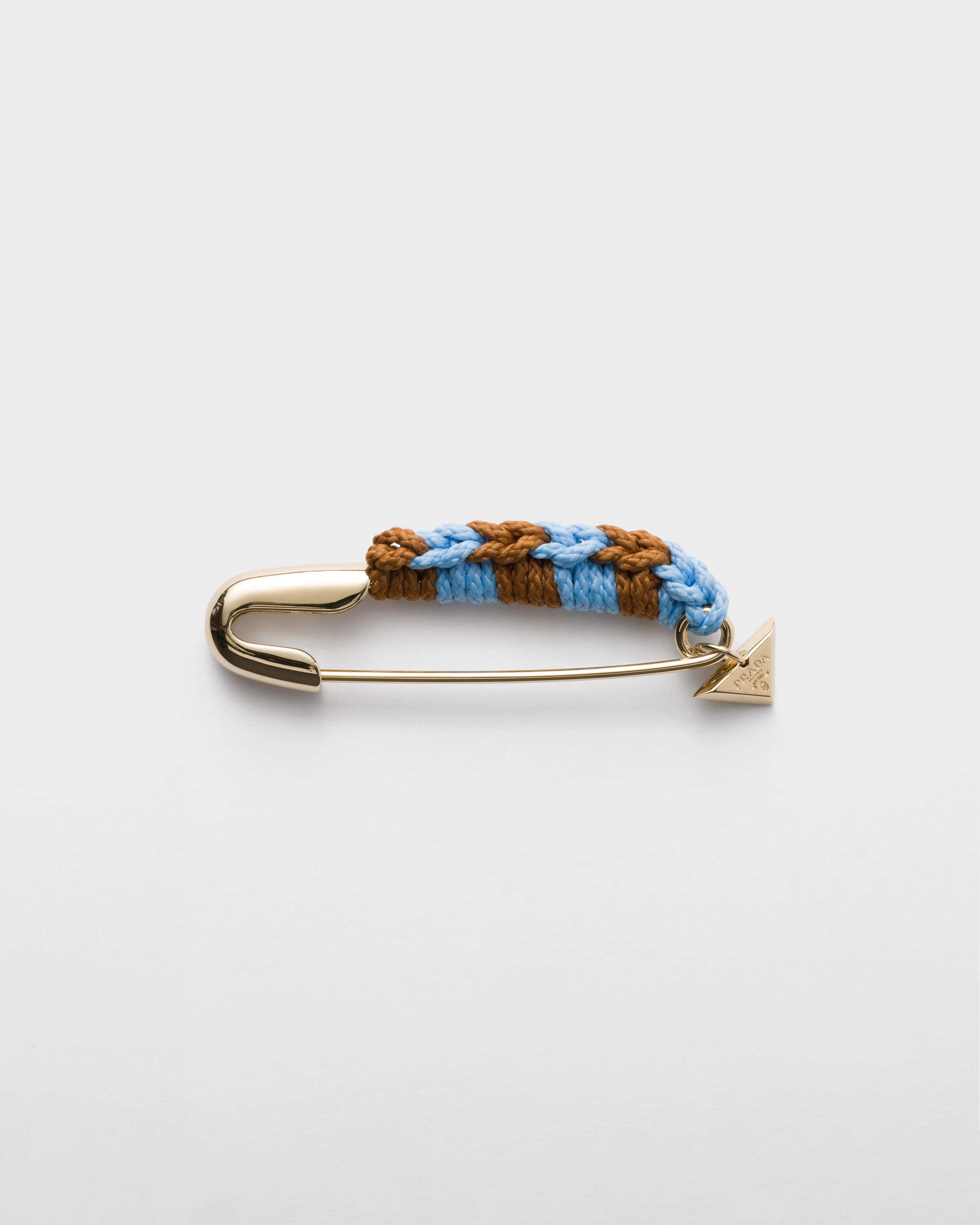 Prada Metal Safety Pin Brooch In Blassblau/karamell