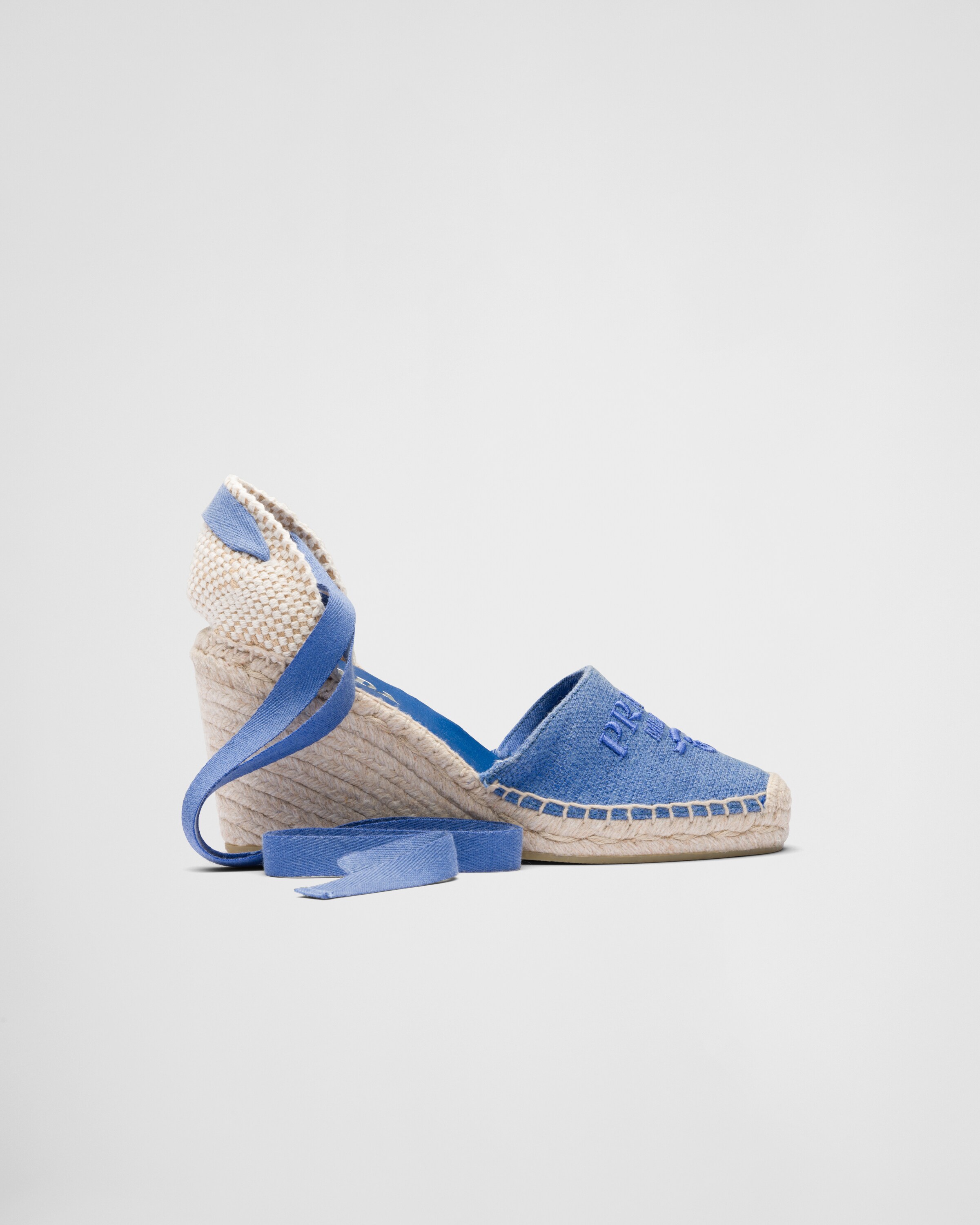 Blue Linen espadrille wedge sandals | Prada