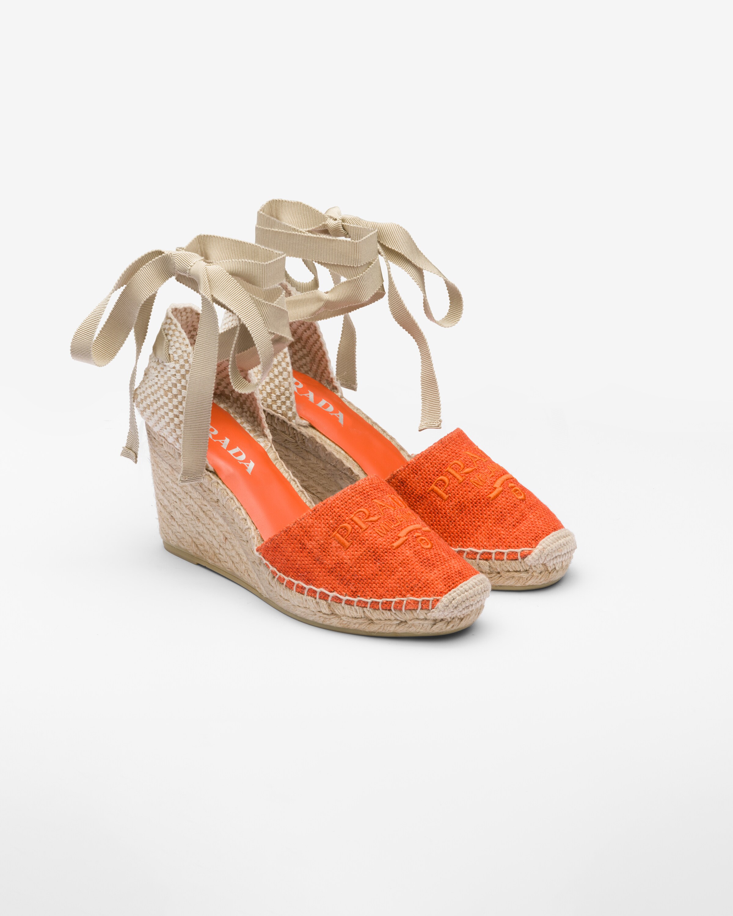 Prada Espadrille Wedge Sandals In Orange
