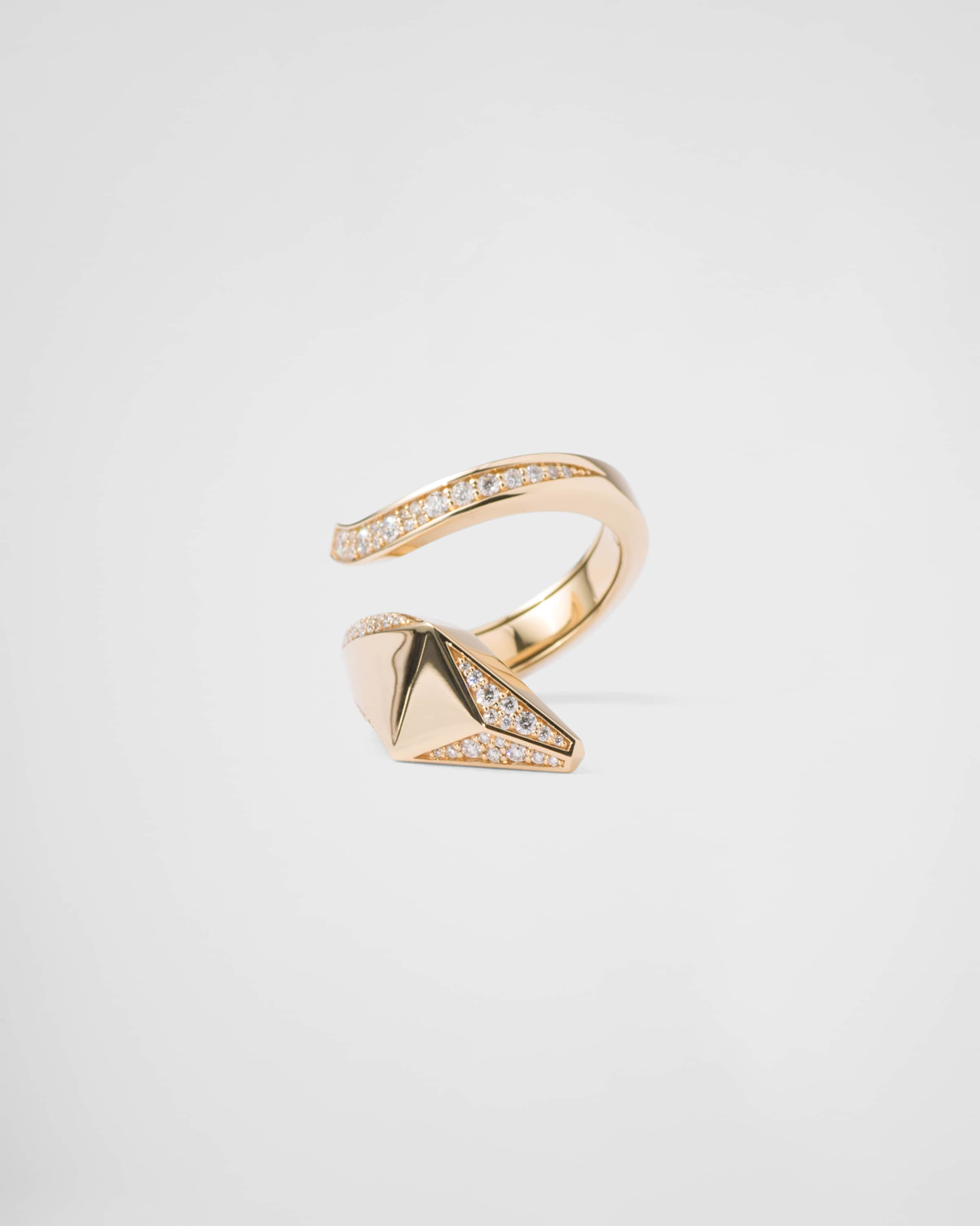 Prada Eternal Gold Snake Ring In Yellow Gold And Diamonds In Gold/white