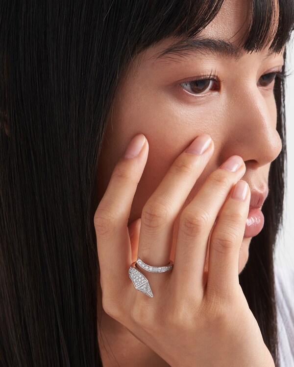 خاتم Eternal Gold صغير على شكل ثعبان من الذهب الأبيض مرصع بالألماس خاتم Eternal Gold صغير على شكل ثعبان من الذهب الأبيض مرصع بالألماس