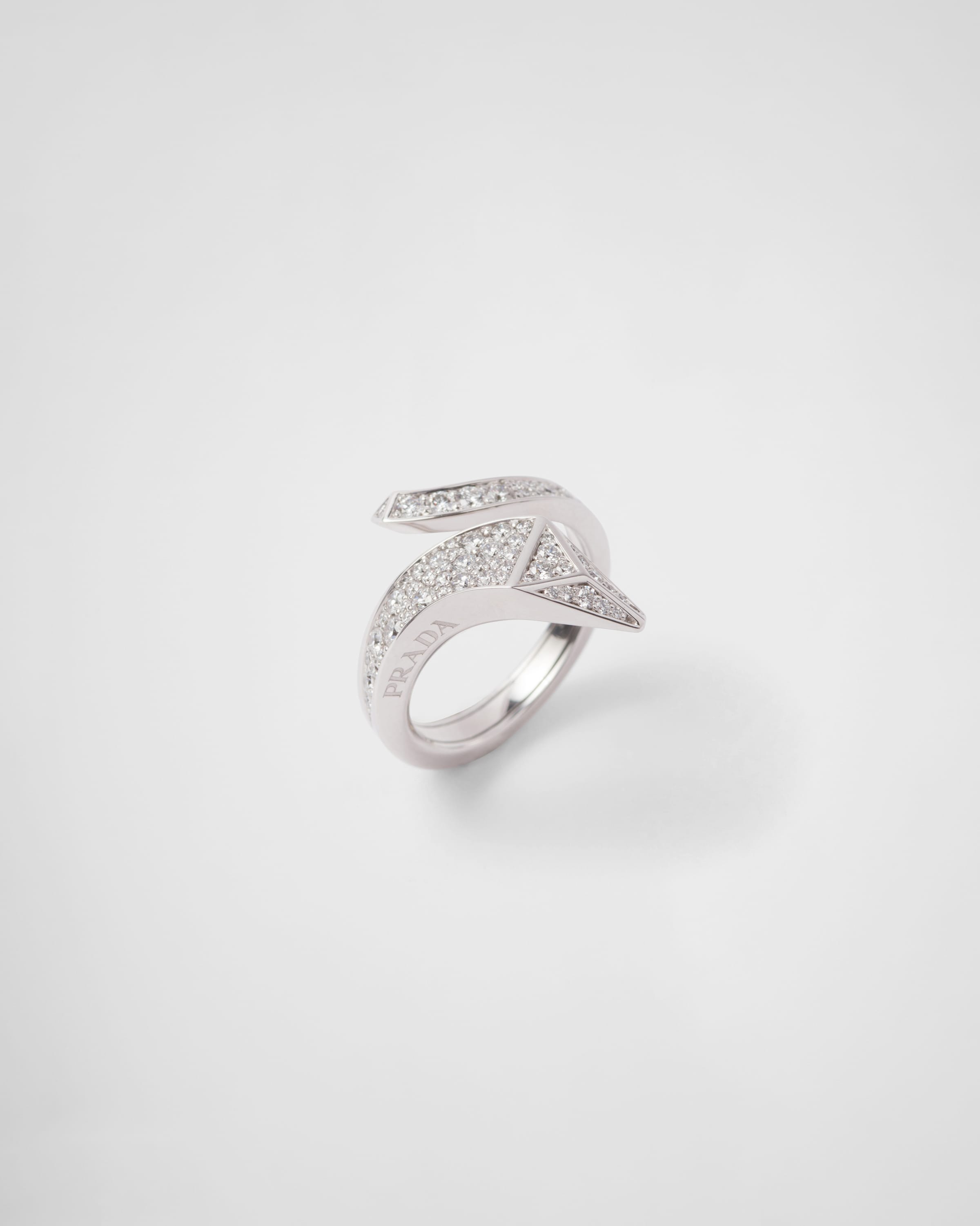 White Gold White Eternal Gold Snake Mini Ring In White Gold And Diamonds PRADA