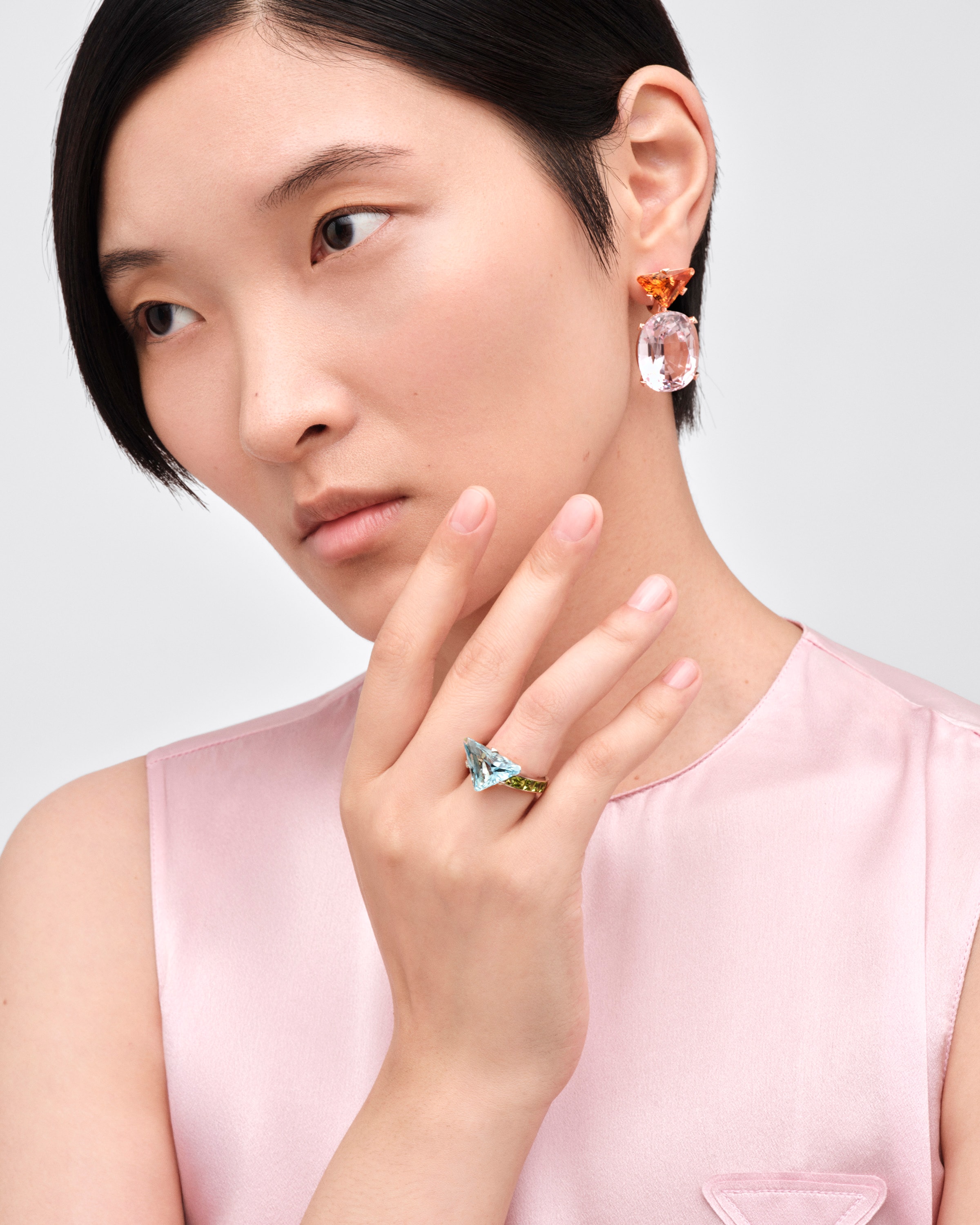 Couleur Vivante solitaire ring - white gold with aquamarine and peridot