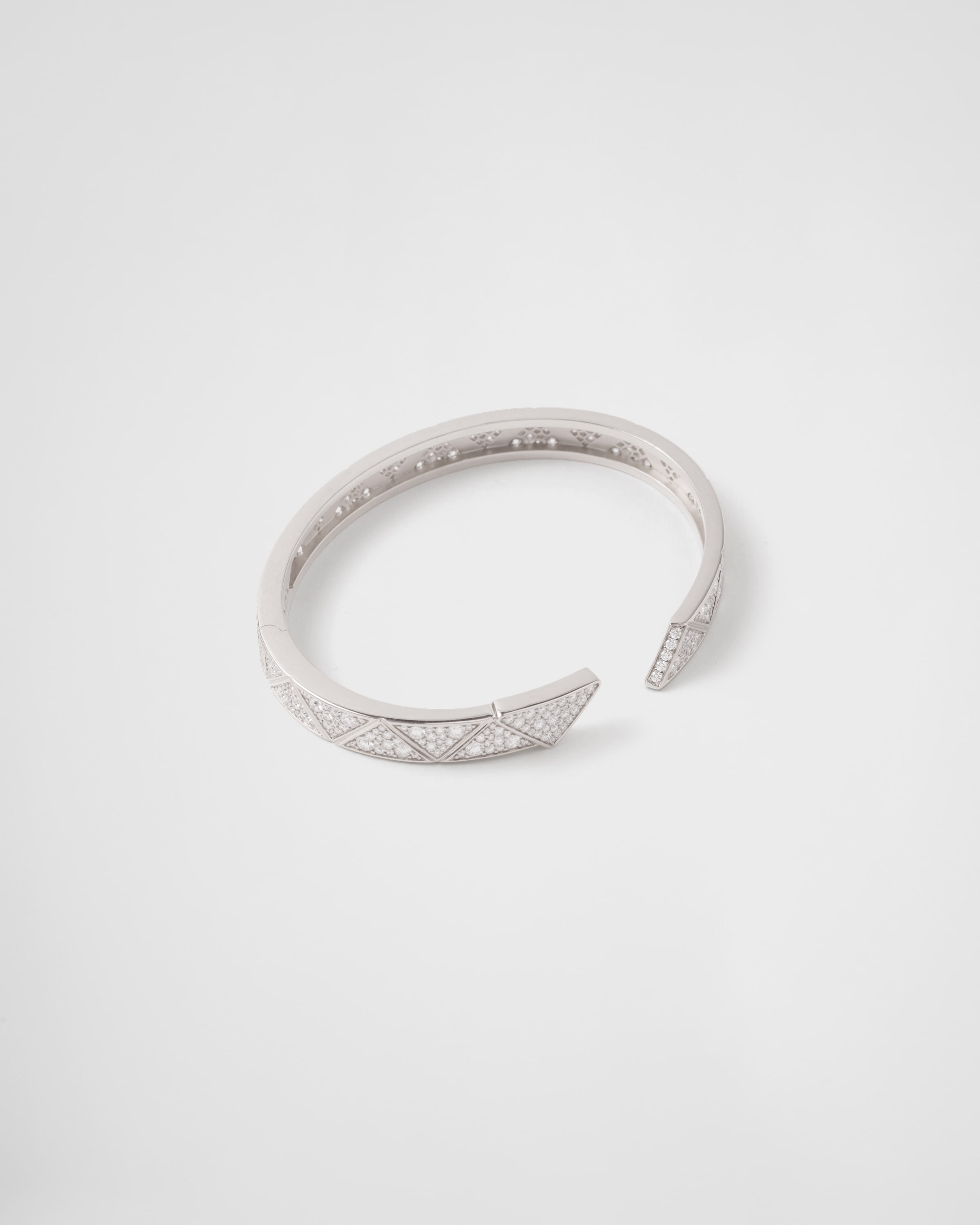 Prada Eternal Gold Bangle Bracelet In White Gold With Pavé Diamonds In White Gold/ White