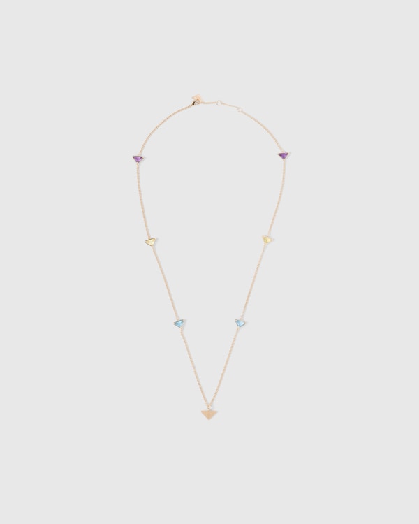 قلادة كلاسيكية من الذهب الأصفر مرصعة بأحجار شبه كريمة - ذهبي/متعدد الألوان قلادة كلاسيكية من الذهب الأصفر مرصعة بأحجار شبه كريمة - ذهبي/متعدد الألوان