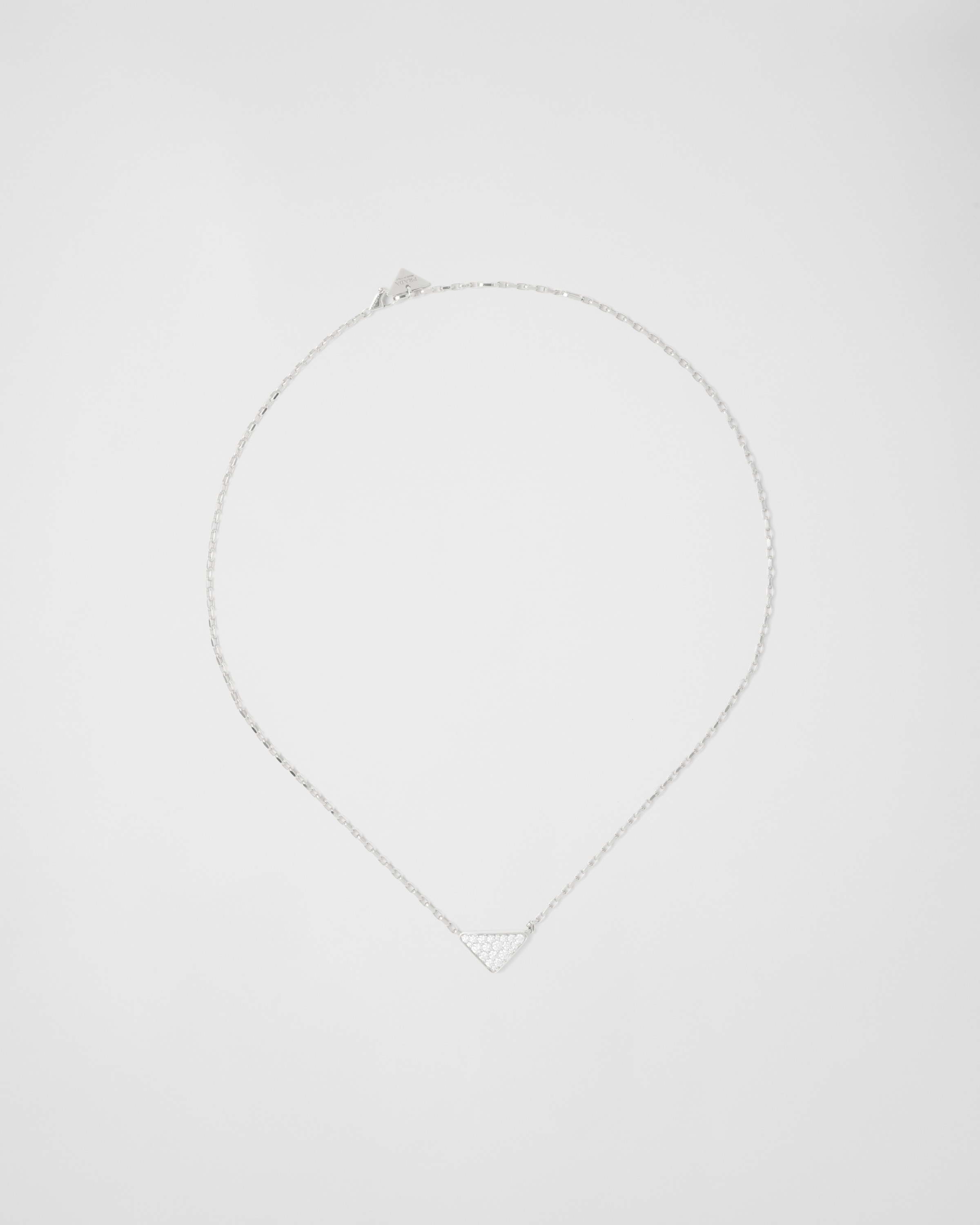Prada Eternal Gold Mini Triangle Pendant Necklace In White Gold And Diamonds In Metallic