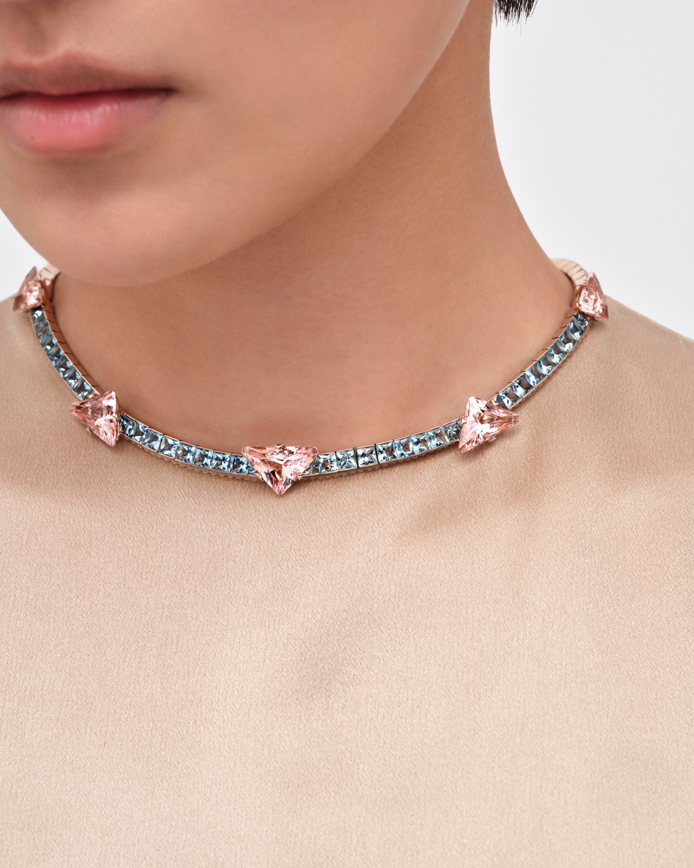 Couleur Vivante necklace - white gold with morganite and aquamarine