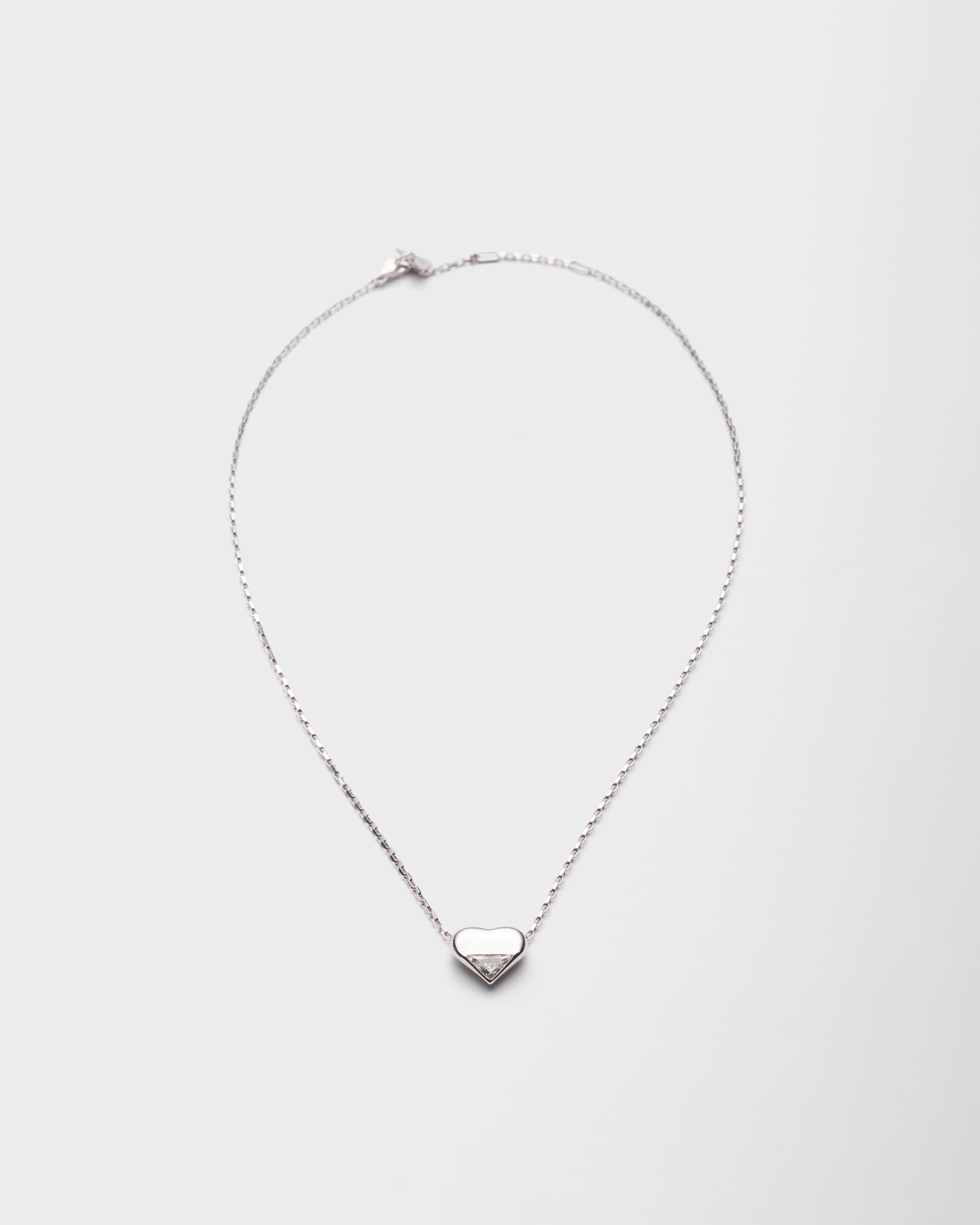 Prada Collana Eternal Gold Heart Nano In Oro Bianco Con Diamante Creato In Laboratorio, Donna, Oro Bianco/bianco