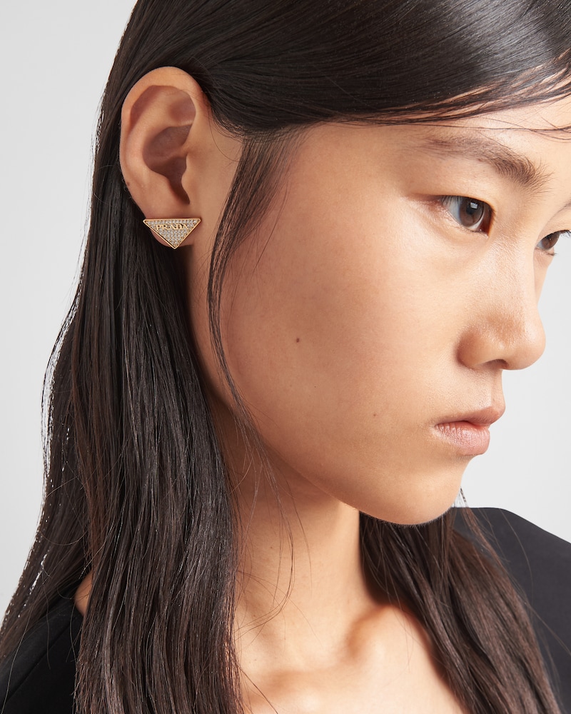 Gold/crystal Crystal Logo Jewels Zirconia Earrings PRADA