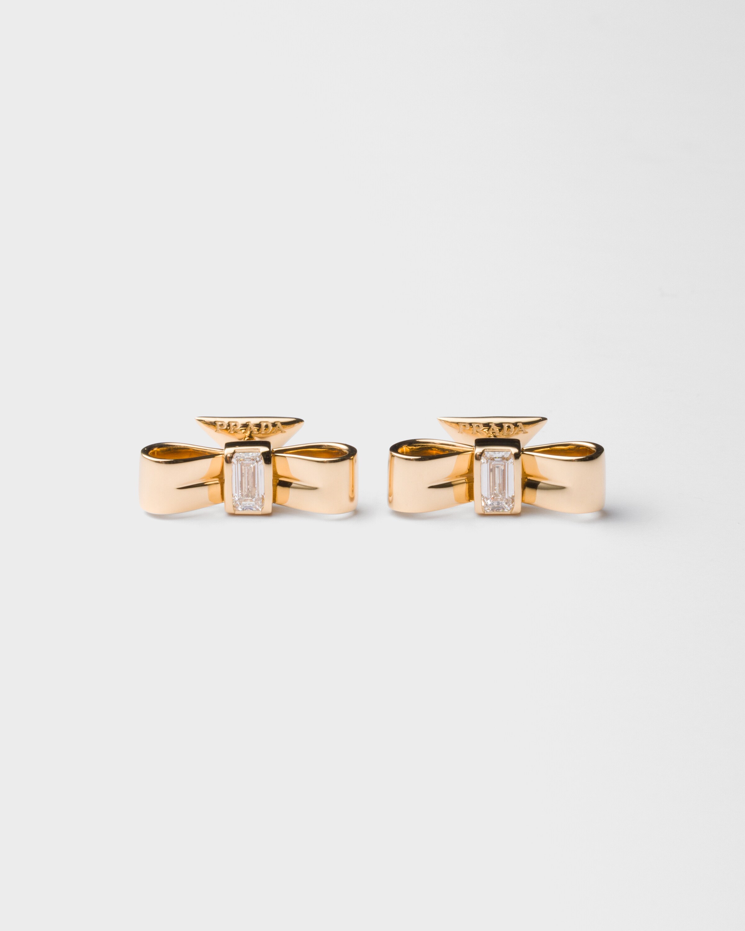 Prada Eternal Gold Bow Earrings - Yellow Gold And Laboratory-grown Diamonds , Woman, Gold/white