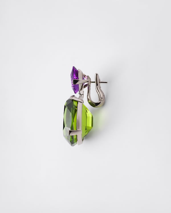 Couleur Vivante pendant earrings - white gold with peridot and amethyst - Gold/Peridot/Amethyst Couleur Vivante pendant earrings - white gold with peridot and amethyst - Gold/Peridot/Amethyst