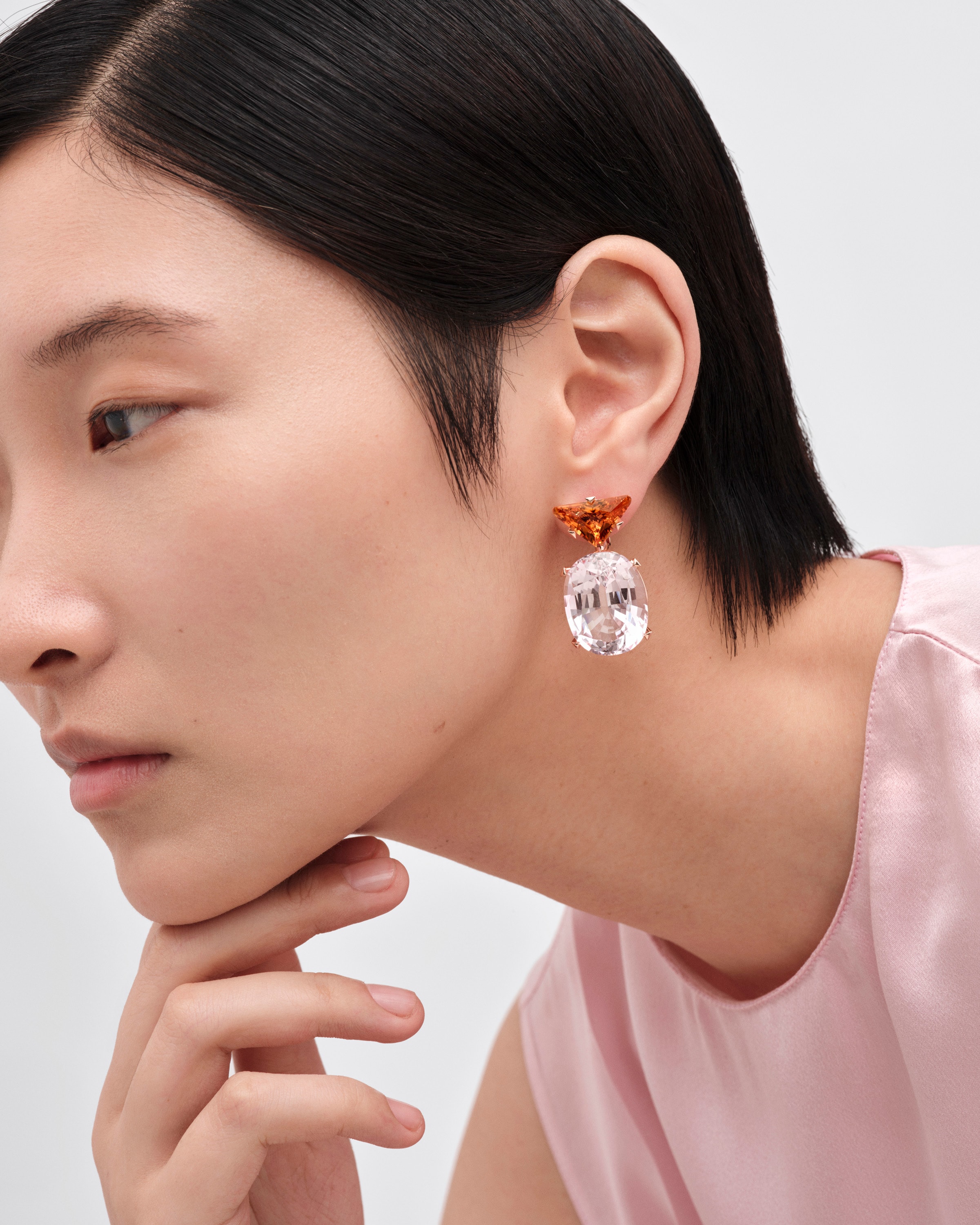 Couleur Vivante pendant earrings - rose gold with morganite and citrine