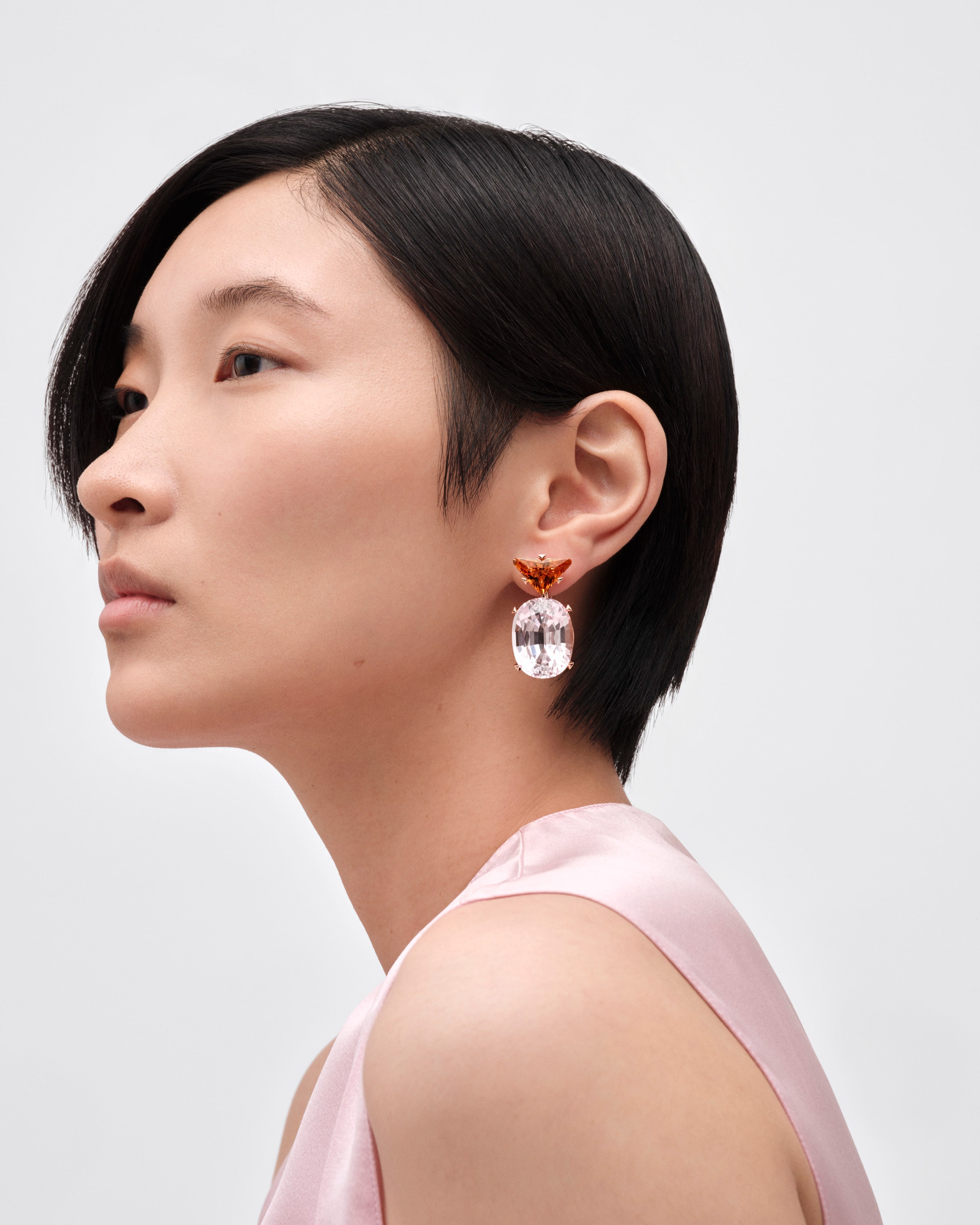 Couleur Vivante pendant earrings - rose gold with morganite and citrine