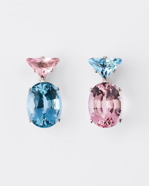Couleur Vivante pendant earrings - white gold with morganite and aquamarine - Gold/Morganite/Aquamarine Couleur Vivante pendant earrings - white gold with morganite and aquamarine - Gold/Morganite/Aquamarine