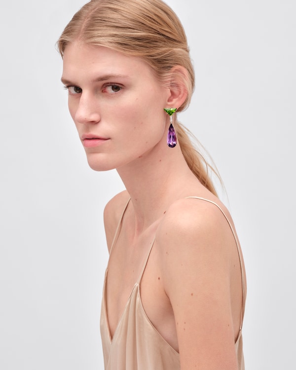 Couleur Vivante pendant earrings - white gold with peridot, amethyst and diamonds - Gold/Peridot/White/Amethyst Couleur Vivante pendant earrings - white gold with peridot, amethyst and diamonds - Gold/Peridot/White/Amethyst