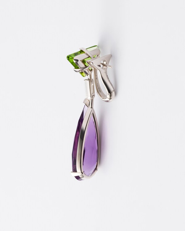 Couleur Vivante pendant earrings - white gold with peridot, amethyst and diamonds - Gold/Peridot/White/Amethyst Couleur Vivante pendant earrings - white gold with peridot, amethyst and diamonds - Gold/Peridot/White/Amethyst
