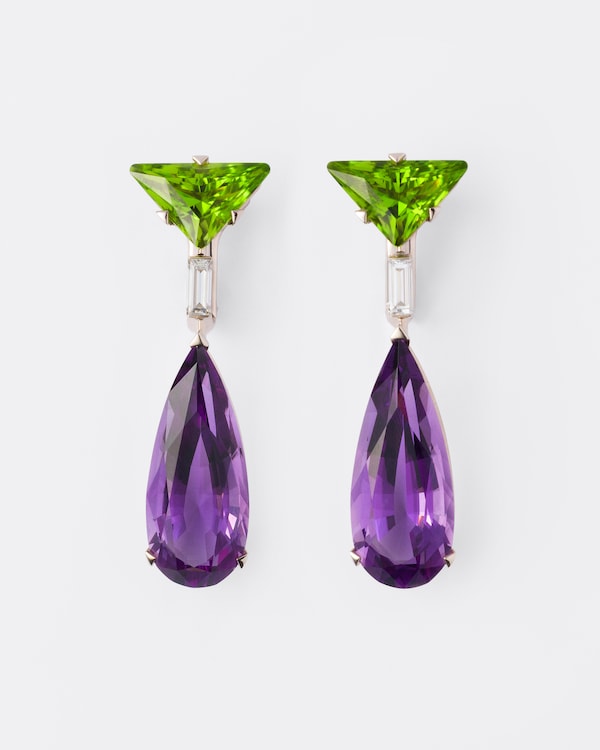 Couleur Vivante pendant earrings - white gold with peridot, amethyst and diamonds - Gold/Peridot/White/Amethyst Couleur Vivante pendant earrings - white gold with peridot, amethyst and diamonds - Gold/Peridot/White/Amethyst
