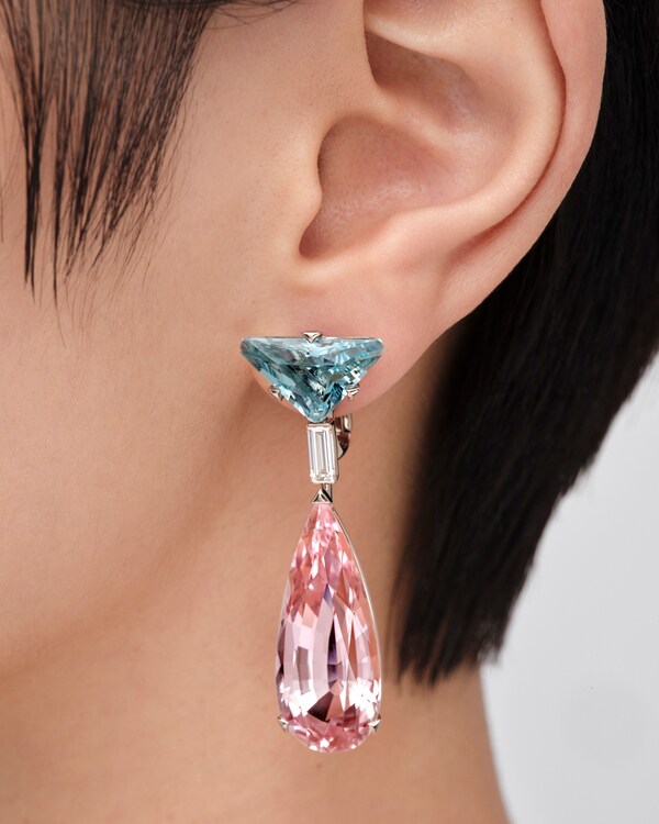 Pendientes largos Couleur Vivante en oro blanco con aguamarina, morganitas y diamantes - Oro/Aguamarina/Blanco/Morganita Pendientes largos Couleur Vivante en oro blanco con aguamarina, morganitas y diamantes - Oro/Aguamarina/Blanco/Morganita