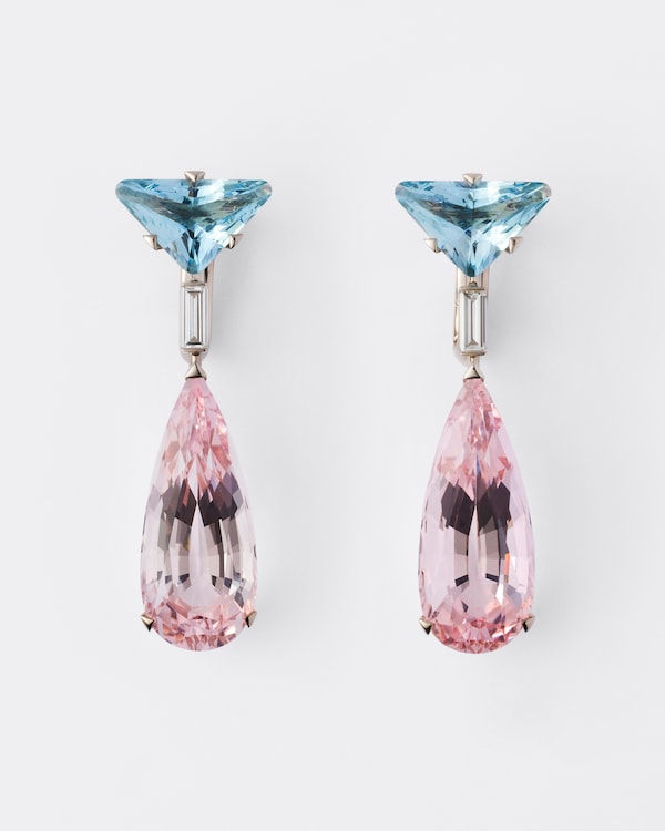 Pendientes largos Couleur Vivante en oro blanco con aguamarina, morganitas y diamantes - Oro/Aguamarina/Blanco/Morganita Pendientes largos Couleur Vivante en oro blanco con aguamarina, morganitas y diamantes - Oro/Aguamarina/Blanco/Morganita