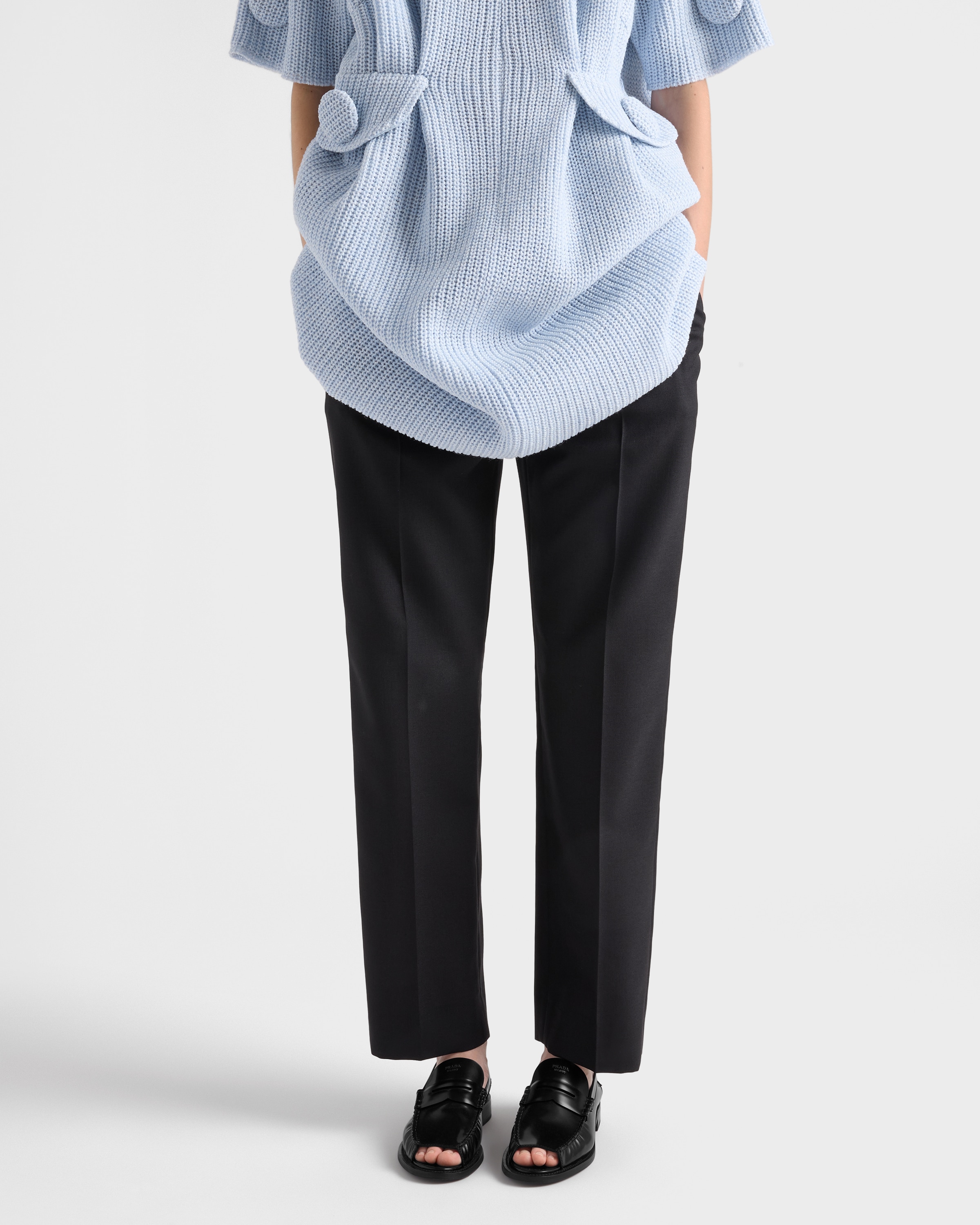 Prada Brushed Leather Peep-toe Loafers In Black