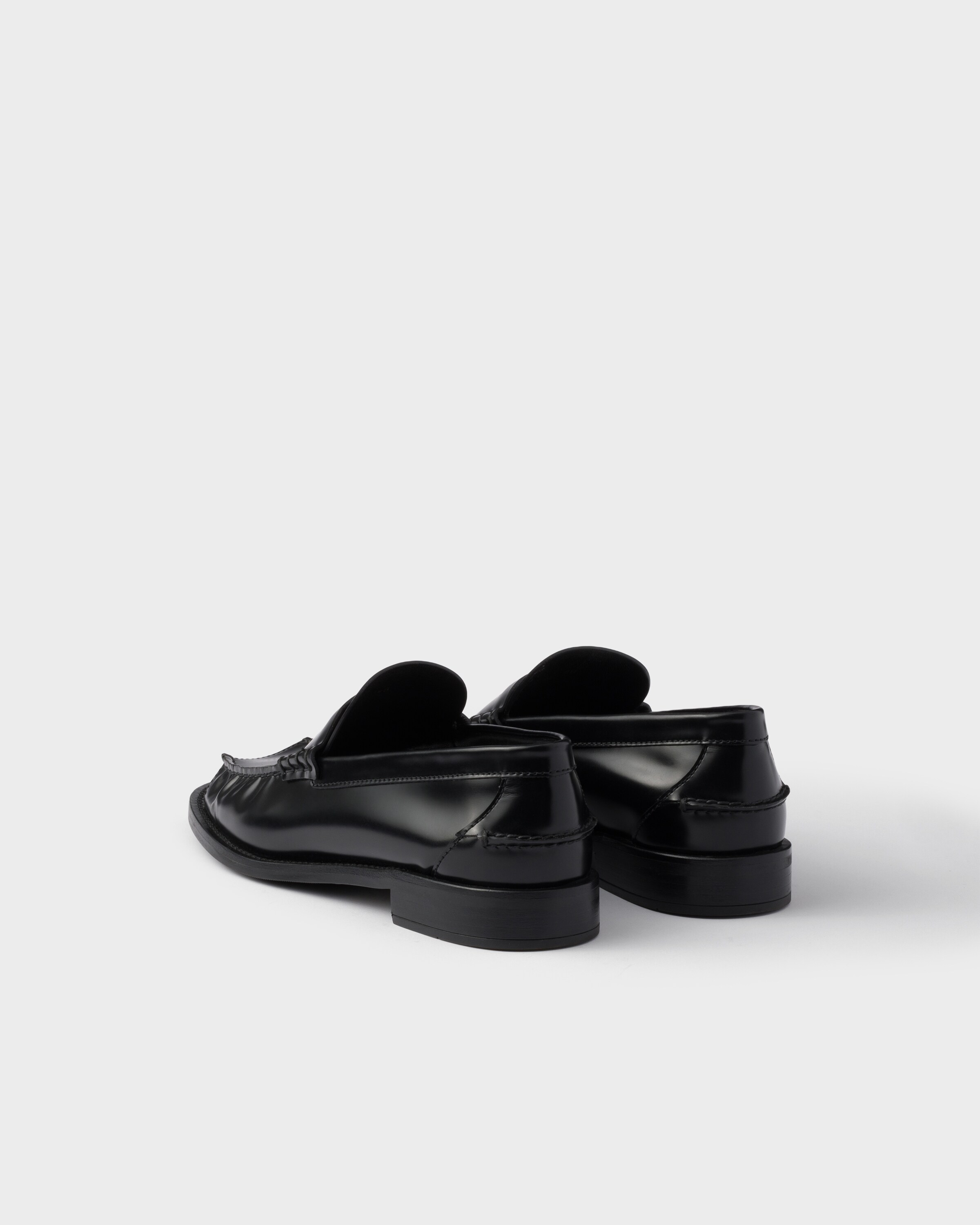 Black Brushed Leather Peep-toe Loafers | PRADA