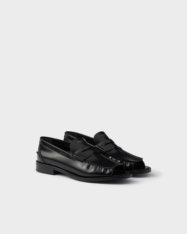 Brushed leather peep-toe loafers Brushed leather peep-toe loafers