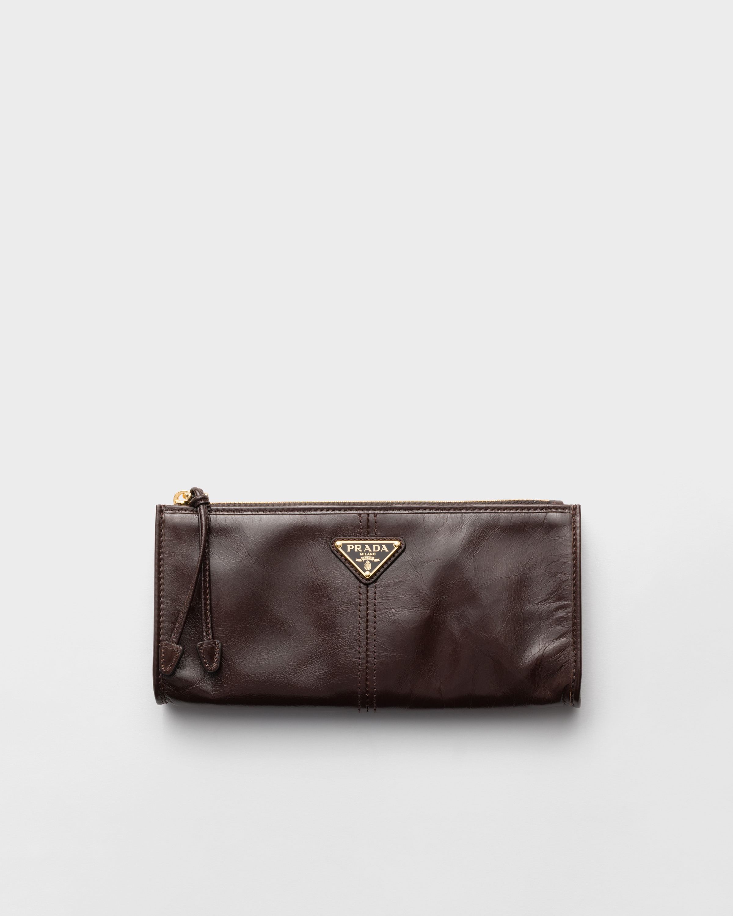 Dark Brown Leather Pouch | PRADA - United States