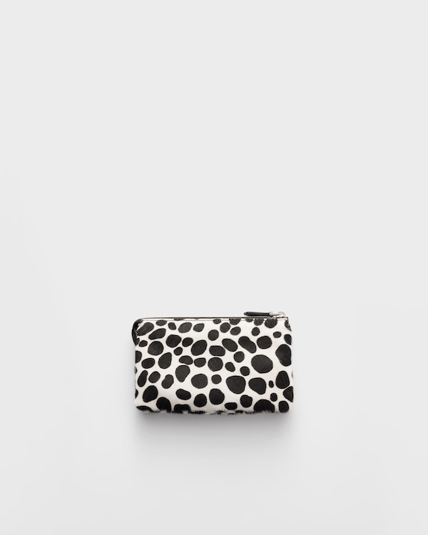 Printed calf hair zipper pouch - White/Black Printed calf hair zipper pouch - White/Black